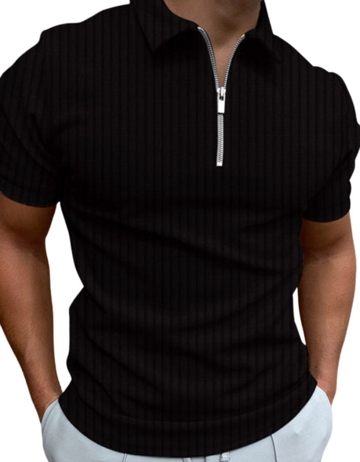 SHOPIQAT Men's New Zipper Striped Short-Sleeved Lapel Casual Polo Shirt - Premium from shopiqat - Just $6.990! Shop now at shopiqat